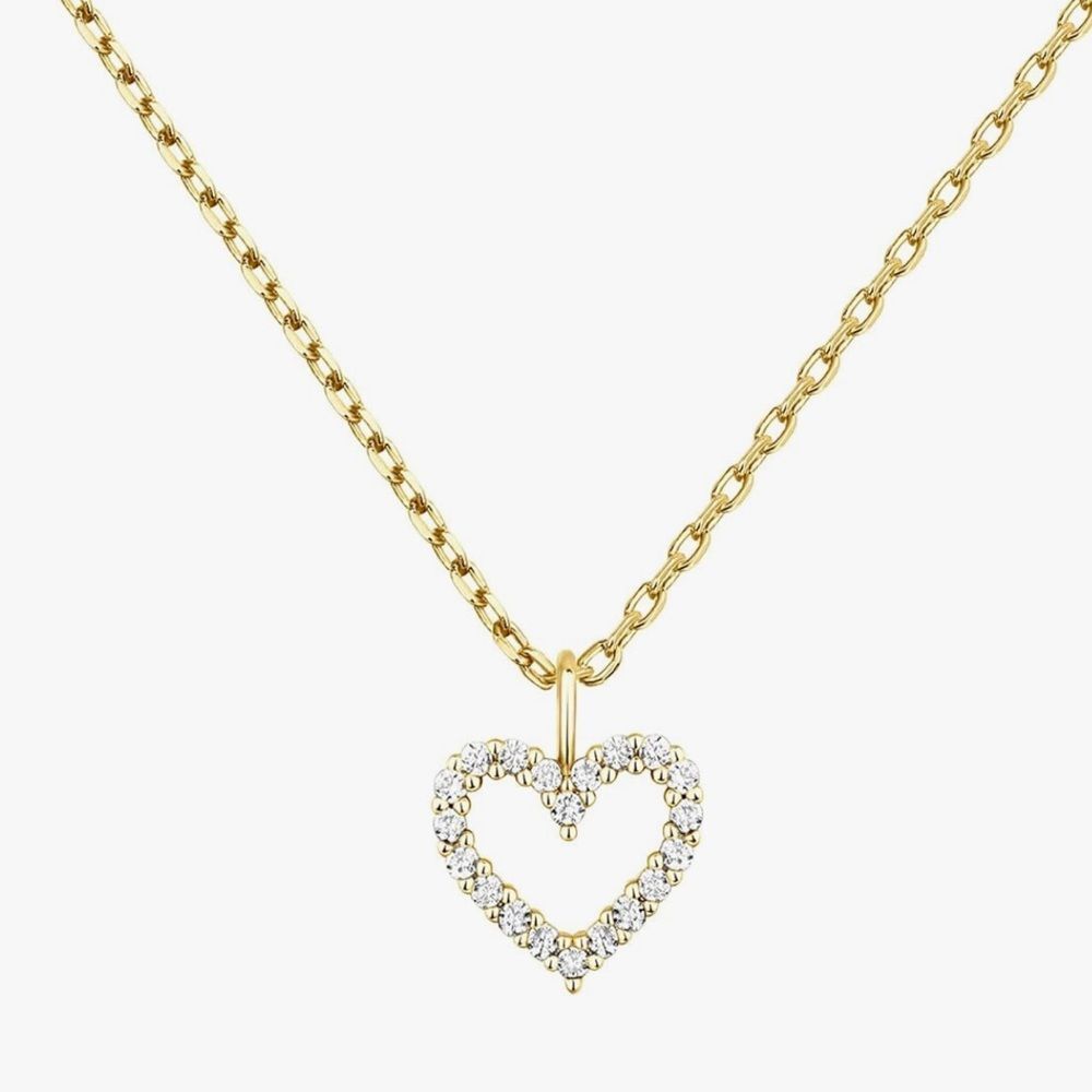 New 14k Gold Plated Cubic Zirconia Gold Heart Pendant Necklace